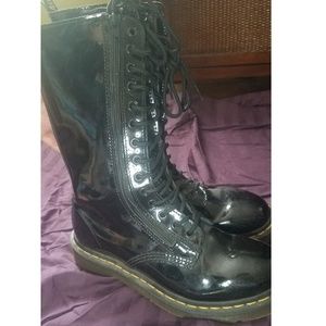Dr. Martens patent leather 14-eye tall boots